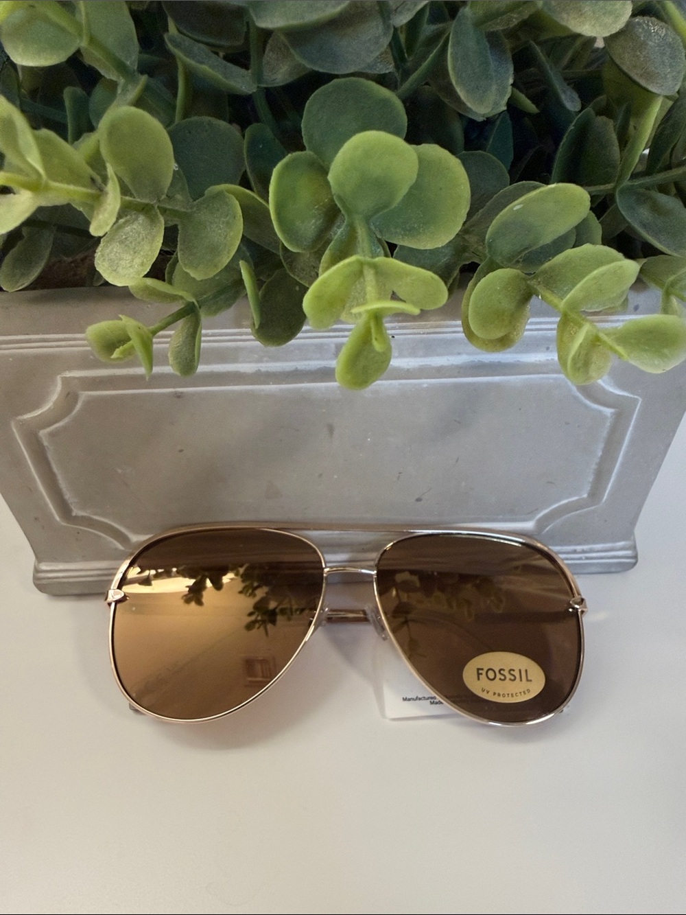 NWT Fossil Rose Gold Aviator Sunglasses